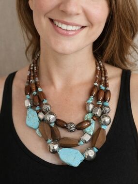 Turquoise and Silver Beaded Necklace